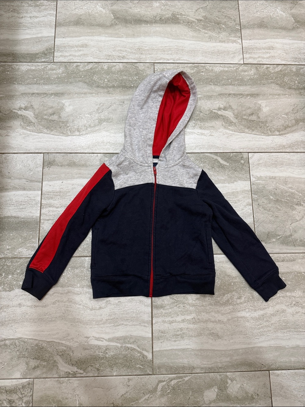French Toast Navy, Gray & Red Hooded Zip-Up Sweatshirt